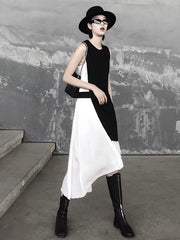 Vintage Split-joint Asymmetric False Two Dress