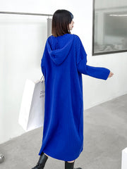 Retro Solid Color Knitted Midi Dress