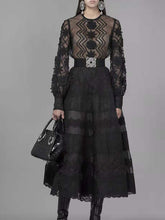 Women Round Neck Lantern Sleeve Hollow Dress