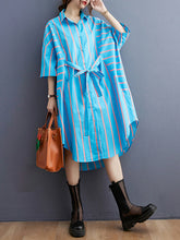 Women Color Matching Striped Loose Casual Shirt Dress