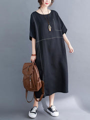 Loose Split-Joint Round-Neck Long Dress