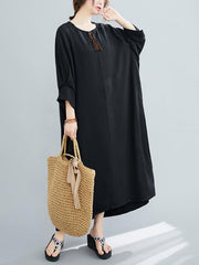 Artistic Retro Solid Raglan Sleeve Dress