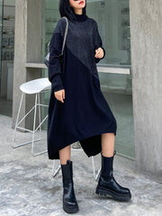 Women Long Sleeve Stitching Round Neck Dress