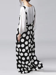 Casual Loose Polka Dot Square Collar Sleeveless Wide Legs Jumpsuit