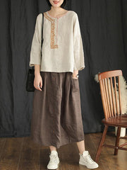 Retro Linen Embroidered T-shirts
