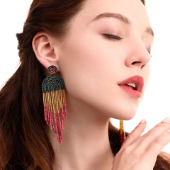 Colorful Rice Beads Bohemian Tassel Earrings