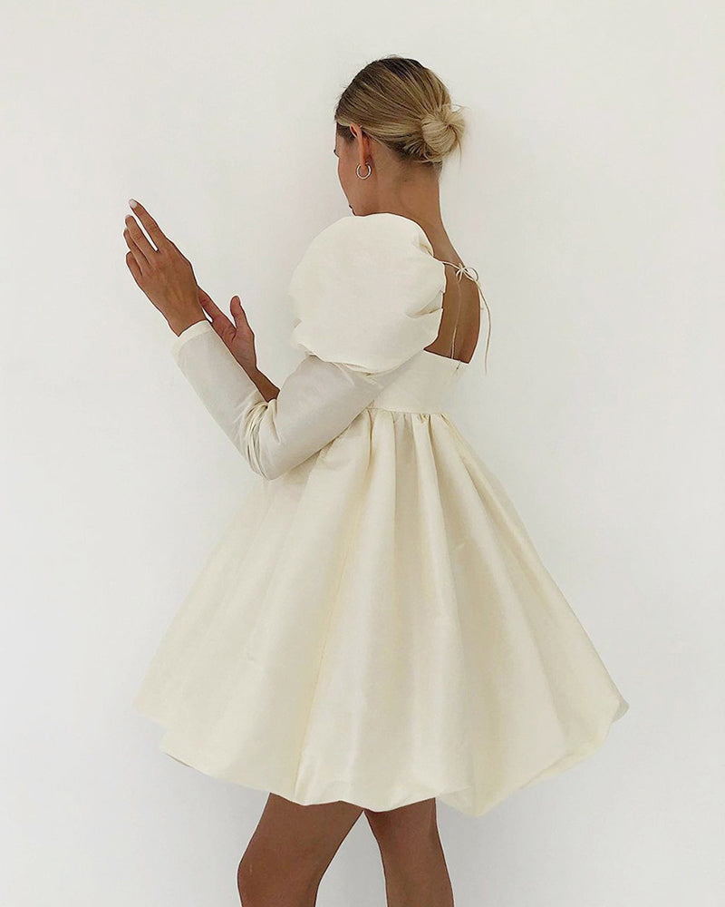 Puff Sleeve Imitation Silk Mini Dress
