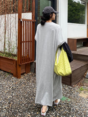 Round Neck Solid Loose Half Sleeves Maxi Dress