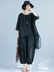 Black Loose Comfortable Cotton Suits