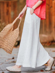 Vintage Linen Leisure Solid Wide-Leg Pants