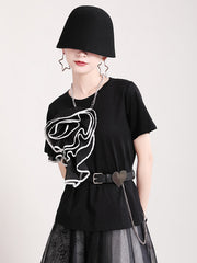 Women Round Neck Color Matching Three Dimensional Printing Casual T-Shirt