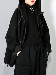 Women Zip Long Sleeve Hooded Casual Coat