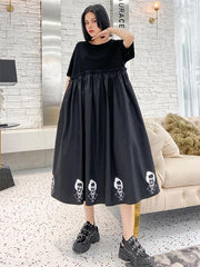 Original Printed Split-Joint Round-Neck Long Dress