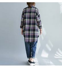 Women Plaid Lapel Printed Casual Shirt