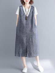 Casual Solid Split-front Wide Straps Midi Dress