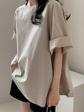 Round Neck Solid Color Stitching Pullover T-Shirt