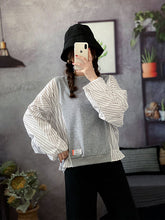 Women Casual Stitching Striped Sweatshirt