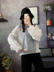 Women Casual Stitching Striped Sweatshirt