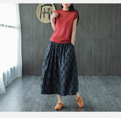 Women Retro Loose Elastic Waist Skirt
