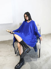 V-Neck Stitching Long Sleeve Knitted Dress
