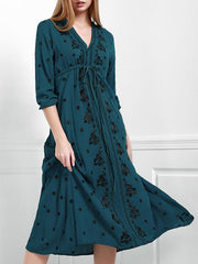 Embroidered V-neck Maxi Dress