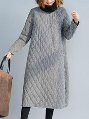 Warm Plaid High-neck Thick Long Dress