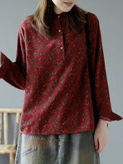 Retro Floral Loose Long Sleeves Shirts