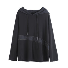 Women Patchwork Hooded Loose Long Sleeve Sweatshirt
