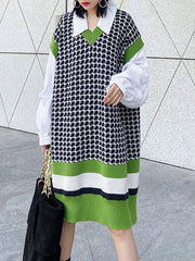 False Two Split-Joint Lapel Midi Dress