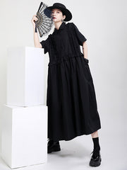 Loose Stitching Ruffled Short Sleeve Dress