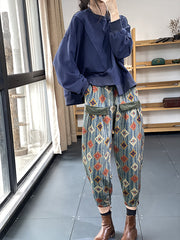 Vintage Print Double Pocket Cover Pants