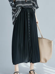 Mid-Length Buttons And Slits Pleated Skirt