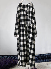 Loose Irregular Lace-up Plaid Long Dress