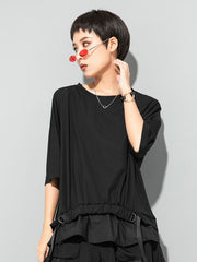 Round Neck Ruffled Bat Short Sleeves T-Shirt Tops