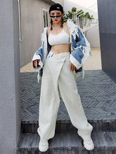 Women Solid Color Irregular Casual Pants