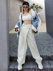 Women Solid Color Irregular Casual Pants
