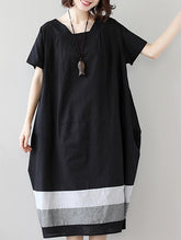 Loose Splicing Square-Collar Midi Dress