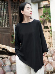 Cropped Round-neck Ramie Cotton T-shirt