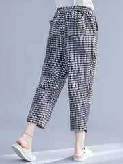 Loose Elastic Waist Plaid Harem Pants