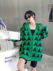 Urban Loose Thicken Geometric V-Neck Sweater