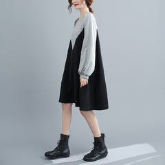 Large Size Slim Black And Gray Midi Dress