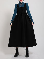 Women Pleated Loose Solid Color Casual Dress