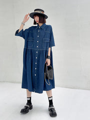 Loose Lapel Solid Color Casual Dress