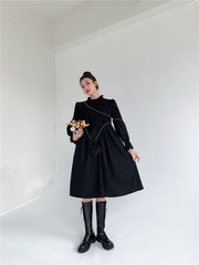 Women High Neck Stitching Casual Dress