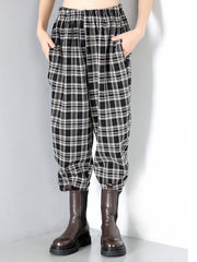 Women Plaid Elastic Waist Casual Pants
