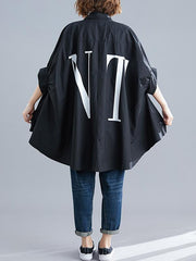 Loose Batwing Sleeves Print Cropped Shirt