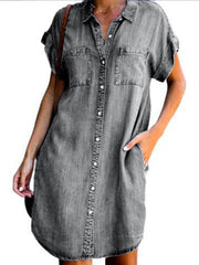 Denim Casual Solid Mini Dress
