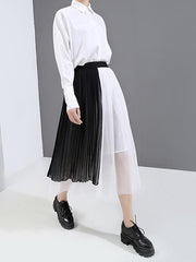 Pleated Cropped Splicing Mesh Skirt