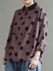 Casual Polka-dot Shirt Tops