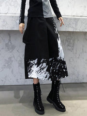 High-Waist Painted Graffiti Splicing A-Line Skirt